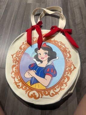 Snow White Classic Round Canvas Tote with Red Bow Accent
